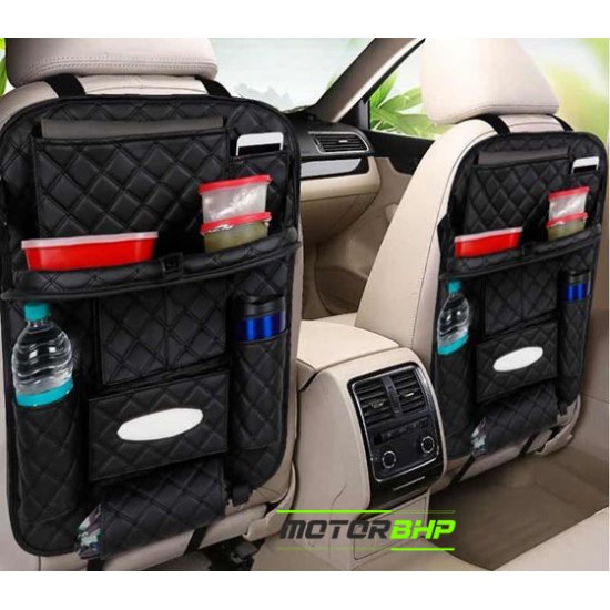  Universal PU Leather 7D Auto Car Seat Back Organizer With Meal Tray-Black