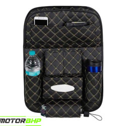 Universal PU Leather 7D Auto Car Seat Back Organizer With Meal Tray-Black-Beige  Universal PU Leather 7D Auto Car Seat Back Organizer With Meal Tray-Black-Beige