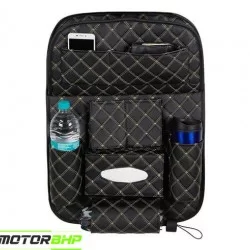  Universal PU Leather 7D Auto Car Seat Back Organizer With Meal Tray-Black-Beige
