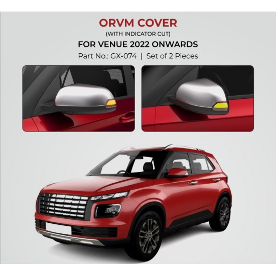 Hyundai Venue OVRM Cover With Indicator Cut Chrome Garnish (2022-Onwards) 