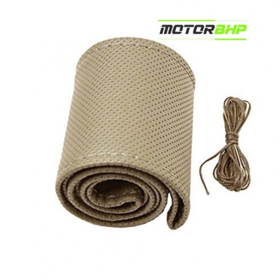  Car Leather Stichable Steering Cover Beige 