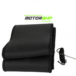 Car Leather Stichable Steering Cover Black   Car Leather Stichable Steering Cover Black