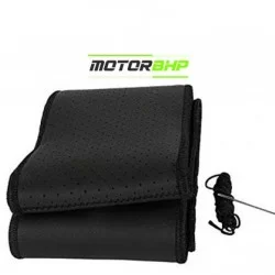  Car Leather Stichable Steering Cover Black 