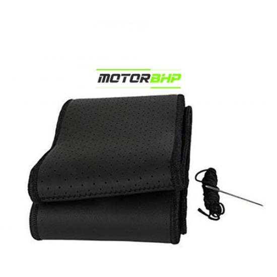  Car Leather Stichable Steering Cover Black 