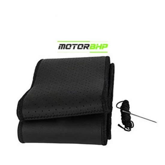  Car Leather Stichable Steering Cover Black 