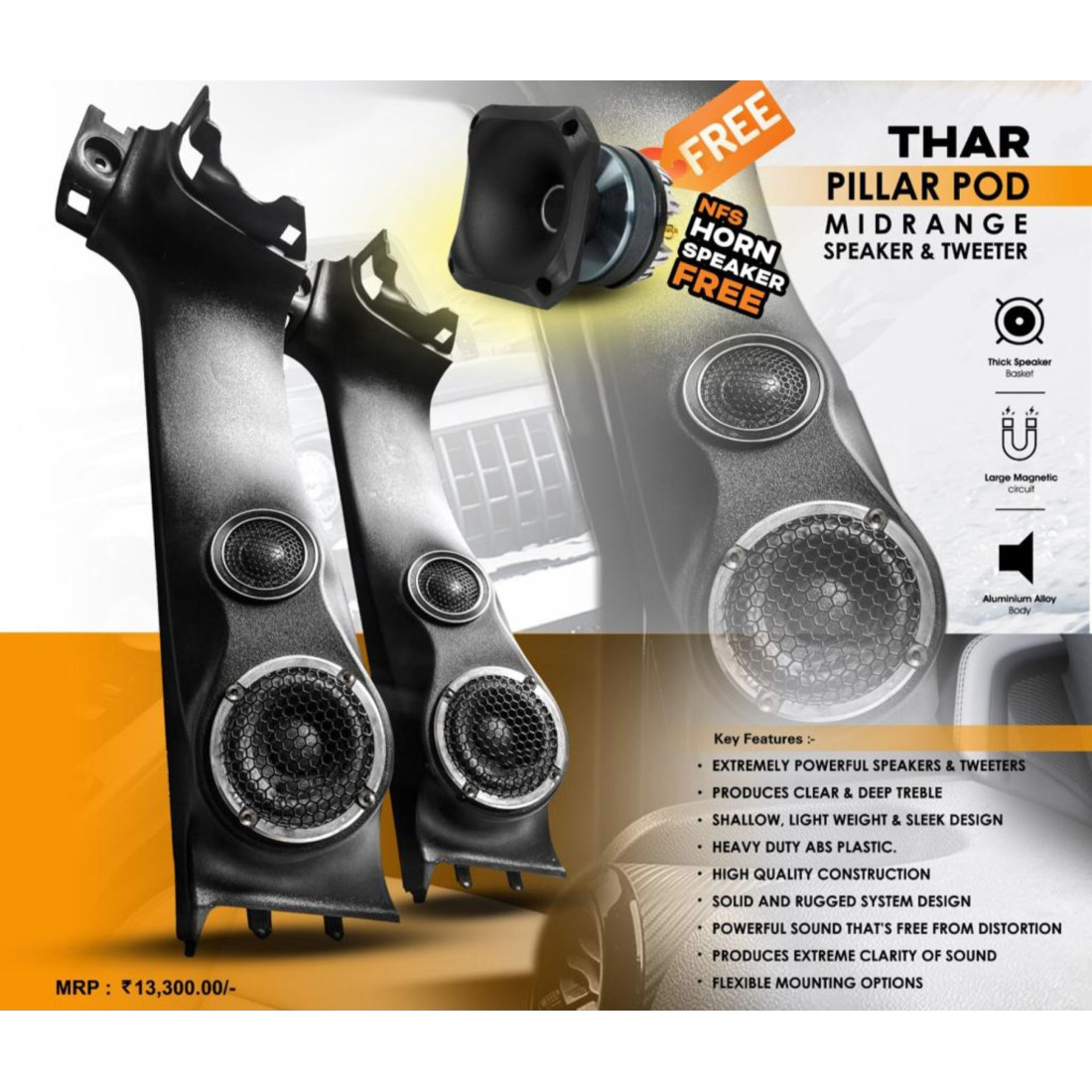Buy Mahindar Thar Pillar Pod Midrange Speaker & Tweeter