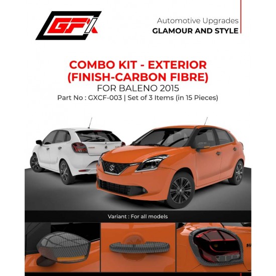 Maruti Suzuki Baleno Chrome Accessories Carbon Fibre Combo Kit  (Set of 3 items) (2015-Onwwards)