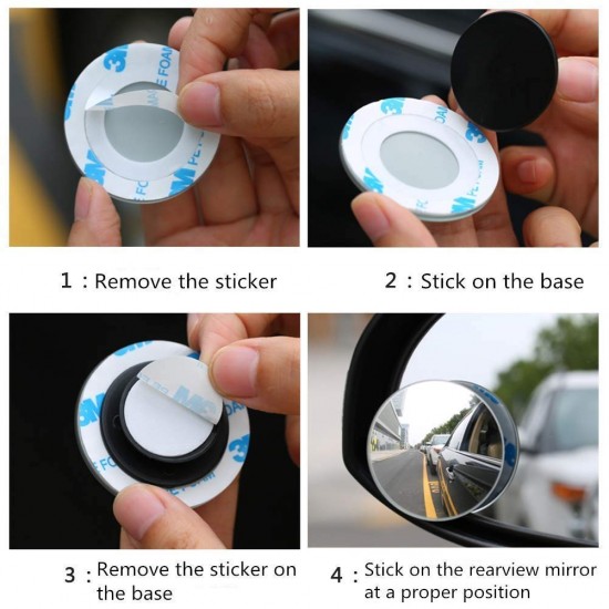  Universal Glass Blind Spot Round Wide Angle Adjustable 360° Rotate Convex Rear View Mirror 