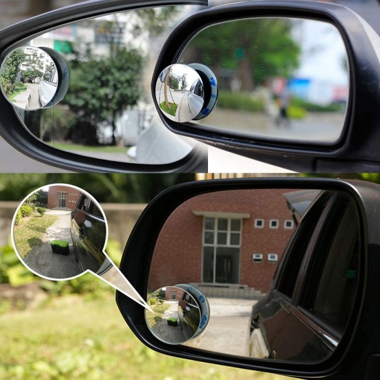  Universal Glass Blind Spot Round Wide Angle Adjustable 360° Rotate Convex Rear View Mirror 