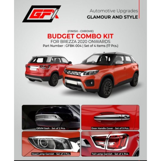 GFX Maruti Suzuki Brezza Chrome Accessories Combo Kit (Set of 4 items) (2020-Onwards)