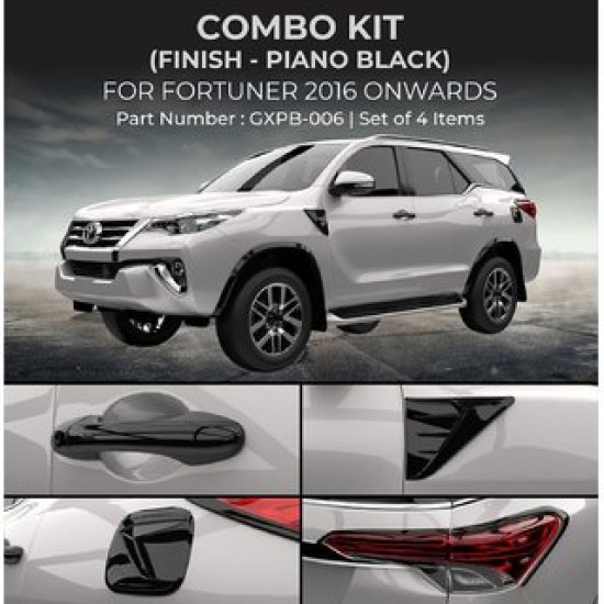 Toyota Fortuner 2016-Onwards Piano Black Chrome Accessories Combo Kit 19 (Set of 4 items)