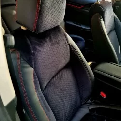 Alcantara Fabric Heat Resistant Bucket Fit Seat Covers Black With Red Thread
