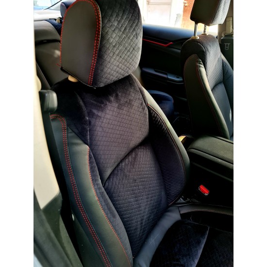 Alcantara Fabric Heat Resistant Bucket Fit Seat Covers Black With Red Thread