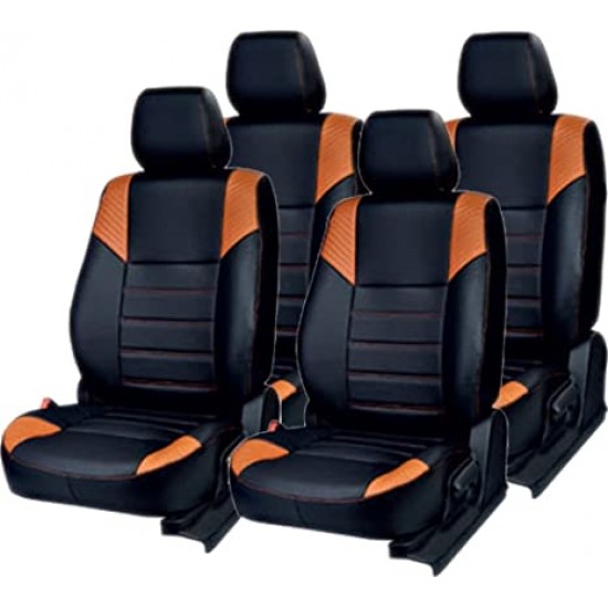 Motorbhp Leatherette Seat Covers Custom Bucket Fit Black With Orange (Design 3)
