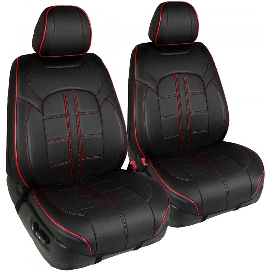 Motorbhp Leatherette Seat Covers Custom Bucket Fit Black With Red Border 