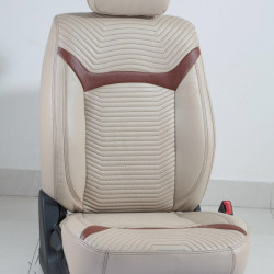 Motorbhp Leatherette Seat Covers Custom Bucket Fit Beige with Brown Outline Motorbhp Leatherette Seat Covers Custom Bucket Fit Beige with Brown Outline