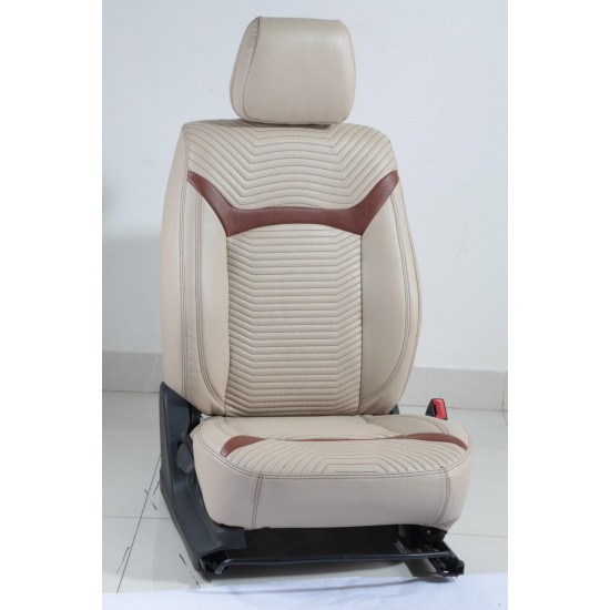 Motorbhp Leatherette Seat Covers Custom Bucket Fit Beige with Brown Outline