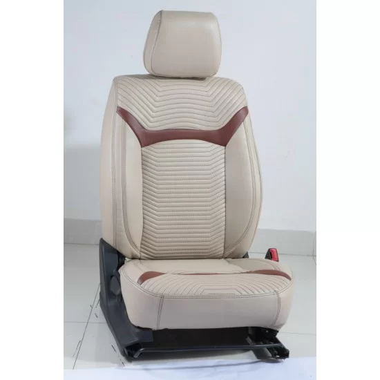 Motorbhp Leatherette Seat Covers Custom Bucket Fit Beige with Brown Outline Motorbhp Leatherette Seat Covers Custom Bucket Fit Beige with Brown Outline