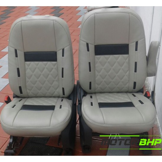 Motorbhp Leatherette Seat Covers Custom Bucket Fit Beige with Black (Design 10)