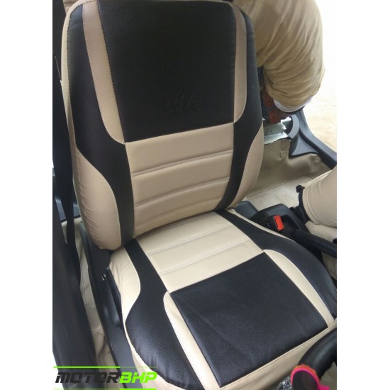 Motorbhp Soft Fabric Seat Covers Custom Bucket Fit Beige with Black (Design 4)