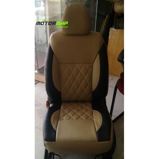 Motorbhp Leatherette Seat Covers Custom Bucket Fit Beige with Black Outline (Design 5)