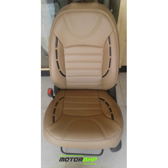 Motorbhp Leatherette Seat Covers Custom Bucket Fit Beige with Black Outline (Design 6)