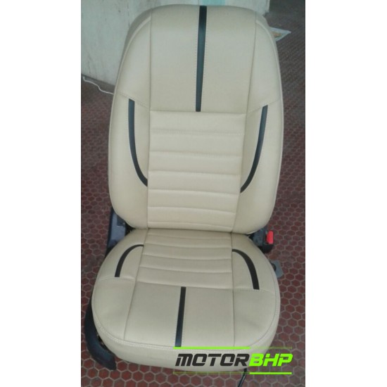 Motorbhp Leatherette Seat Covers Custom Bucket Fit Beige with Black Outline (Design 7)