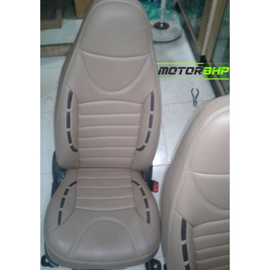 Motorbhp Leatherette Seat Covers Custom Bucket Fit Beige with Black Outline (Design 8)