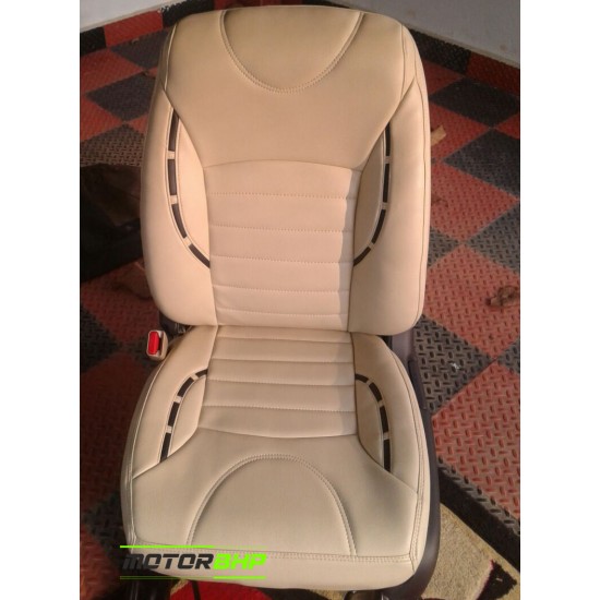 Motorbhp Leatherette Seat Covers Custom Bucket Fit Beige with Black Outline (Design 9)
