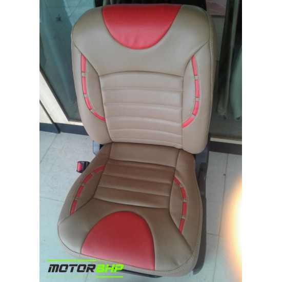 Motorbhp Leatherette Seat Covers Custom Bucket Fit Beige with Red Outline