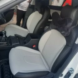 Motorbhp Leatherette Seat Covers Custom Bucket Fit Black With Beige (Design 5)
