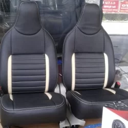 Motorbhp Leatherette Seat Covers Custom Bucket Fit Black With Beige (Design 7)