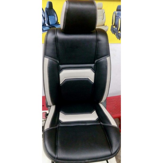 Motorbhp Leatherette Seat Covers Custom Bucket Fit Black With Beige (Design 8)