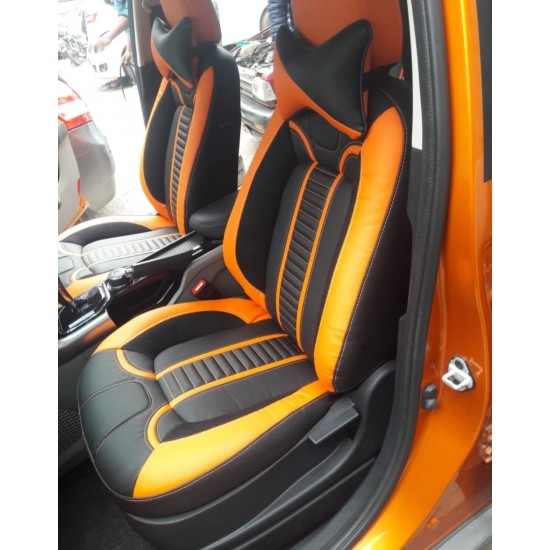 Motorbhp Leatherette Seat Covers Custom Bucket Fit Black With Orange (Design 5)