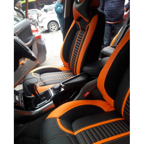 Motorbhp Leatherette Seat Covers Custom Bucket Fit Black With Orange (Design 5)