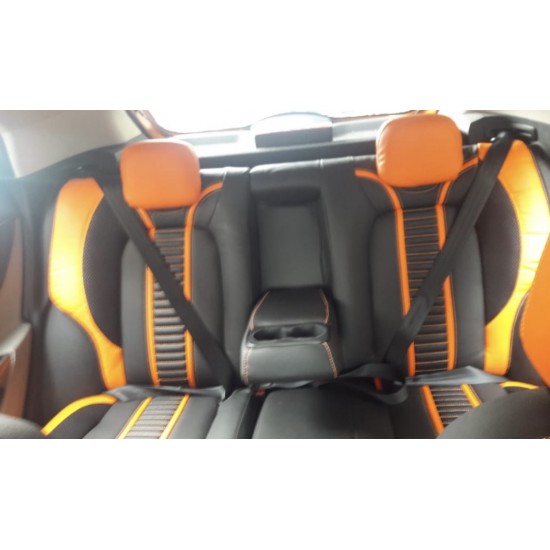 Motorbhp Leatherette Seat Covers Custom Bucket Fit Black With Orange (Design 5)