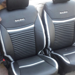 Motorbhp Leatherette Seat Covers Custom Bucket Fit Black With Silver Border (Design 4) Motorbhp Leatherette Seat Covers Custom Bucket Fit Black With Silver Border (Design 4)