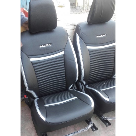Motorbhp Leatherette Seat Covers Custom Bucket Fit Black With Silver Border (Design 4) Motorbhp Leatherette Seat Covers Custom Bucket Fit Black With Silver Border (Design 4)