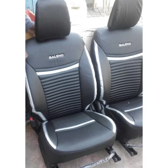 Motorbhp Leatherette Seat Covers Custom Bucket Fit Black With Silver Border (Design 4) Motorbhp Leatherette Seat Covers Custom Bucket Fit Black With Silver Border (Design 4)