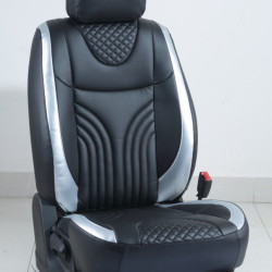 Motorbhp Leatherette Seat Covers Custom Bucket Fit Black With Silver Border (Design 5) Motorbhp Leatherette Seat Covers Custom Bucket Fit Black With Silver Border (Design 5)