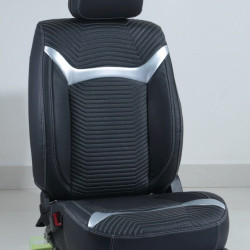 Motorbhp Leatherette Seat Covers Custom Bucket Fit Black With Silver Border (Design 6) Motorbhp Leatherette Seat Covers Custom Bucket Fit Black With Silver Border (Design 6)