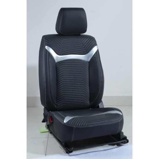 Motorbhp Leatherette Seat Covers Custom Bucket Fit Black With Silver Border (Design 6) Motorbhp Leatherette Seat Covers Custom Bucket Fit Black With Silver Border (Design 6)