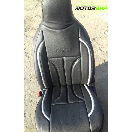 Motorbhp Leatherette Seat Covers Custom Bucket Fit Black With Silver Border (Design 9)