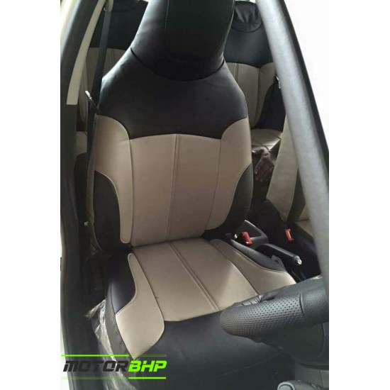 Motorbhp Leatherette Seat Covers Custom Bucket Fit Black With Beige (Design 10)