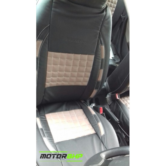 Motorbhp Leatherette Seat Covers Custom Bucket Fit Black With Beige (Design 12)