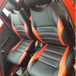 Motorbhp Leatherette Seat Covers Custom Bucket Fit Black With Orange  (Design 10) Motorbhp Leatherette Seat Covers Custom Bucket Fit Black With Orange  (Design 10)