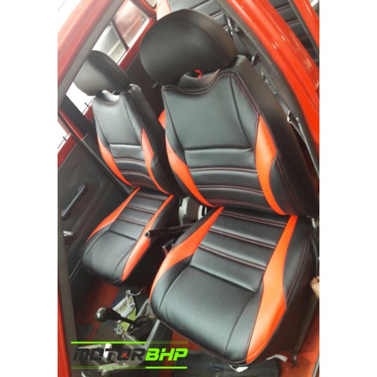 Motorbhp Leatherette Seat Covers Custom Bucket Fit Black With Orange  (Design 10)