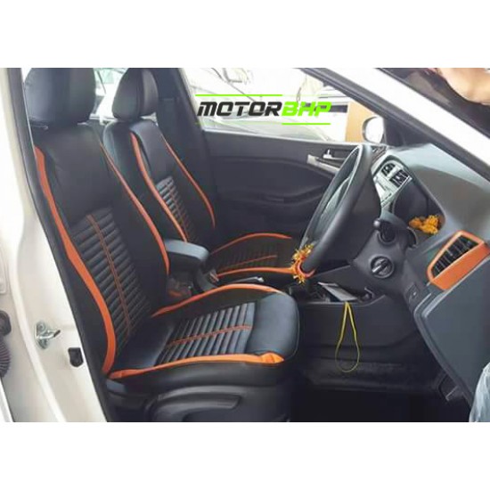 Motorbhp Leatherette Seat Covers Custom Bucket Fit Black With Orange  (Design 8)