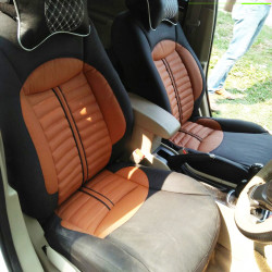 Motorbhp Leatherette Seat Covers Custom Bucket Fit Black With Orange  (Design 9) Motorbhp Leatherette Seat Covers Custom Bucket Fit Black With Orange  (Design 9)