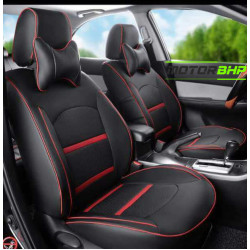 Motorbhp Leatherette Seat Covers Custom Bucket Fit Black With Red Border (Design 2) Motorbhp Leatherette Seat Covers Custom Bucket Fit Black With Red Border (Design 2)